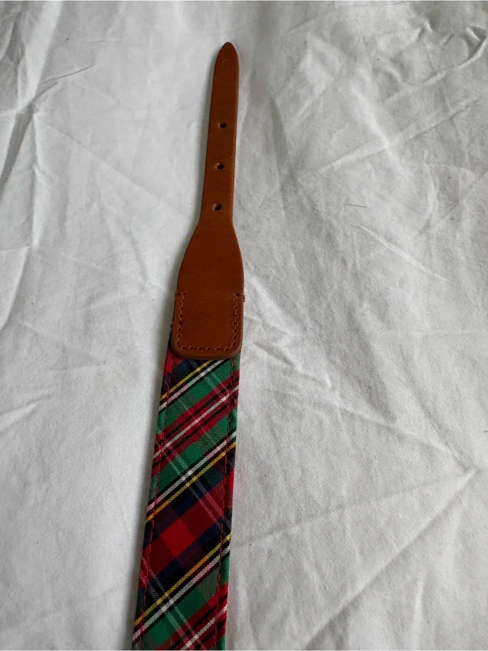 Vineyard Vines Tarton Plaid Cotton Cashmere Leather Belt Gold Buckle Preppy